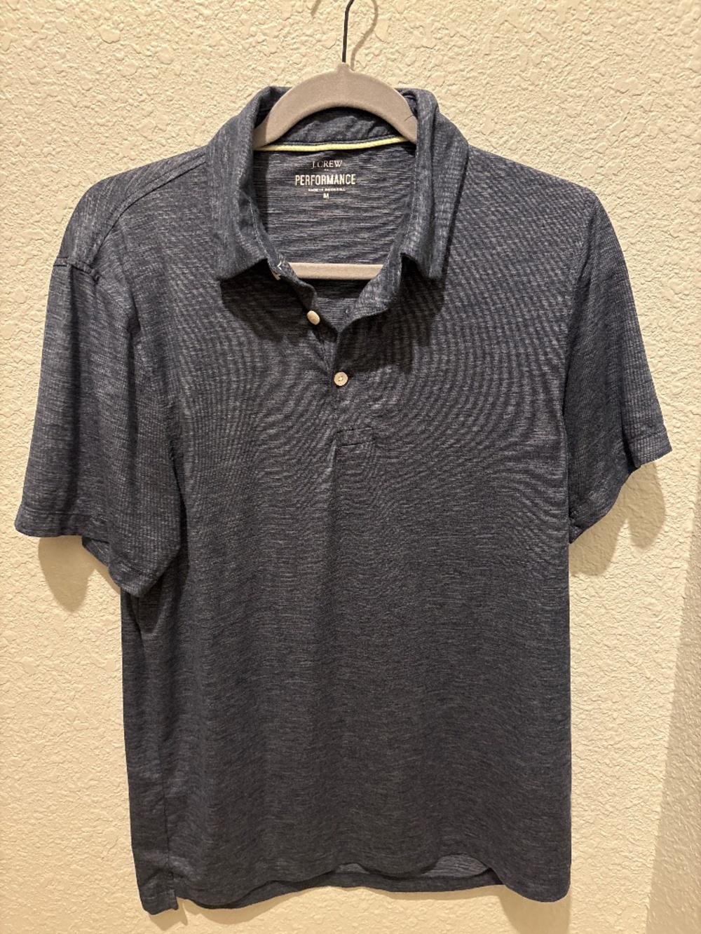 JCrew Men”s performance polo, Heather, blue, size medium